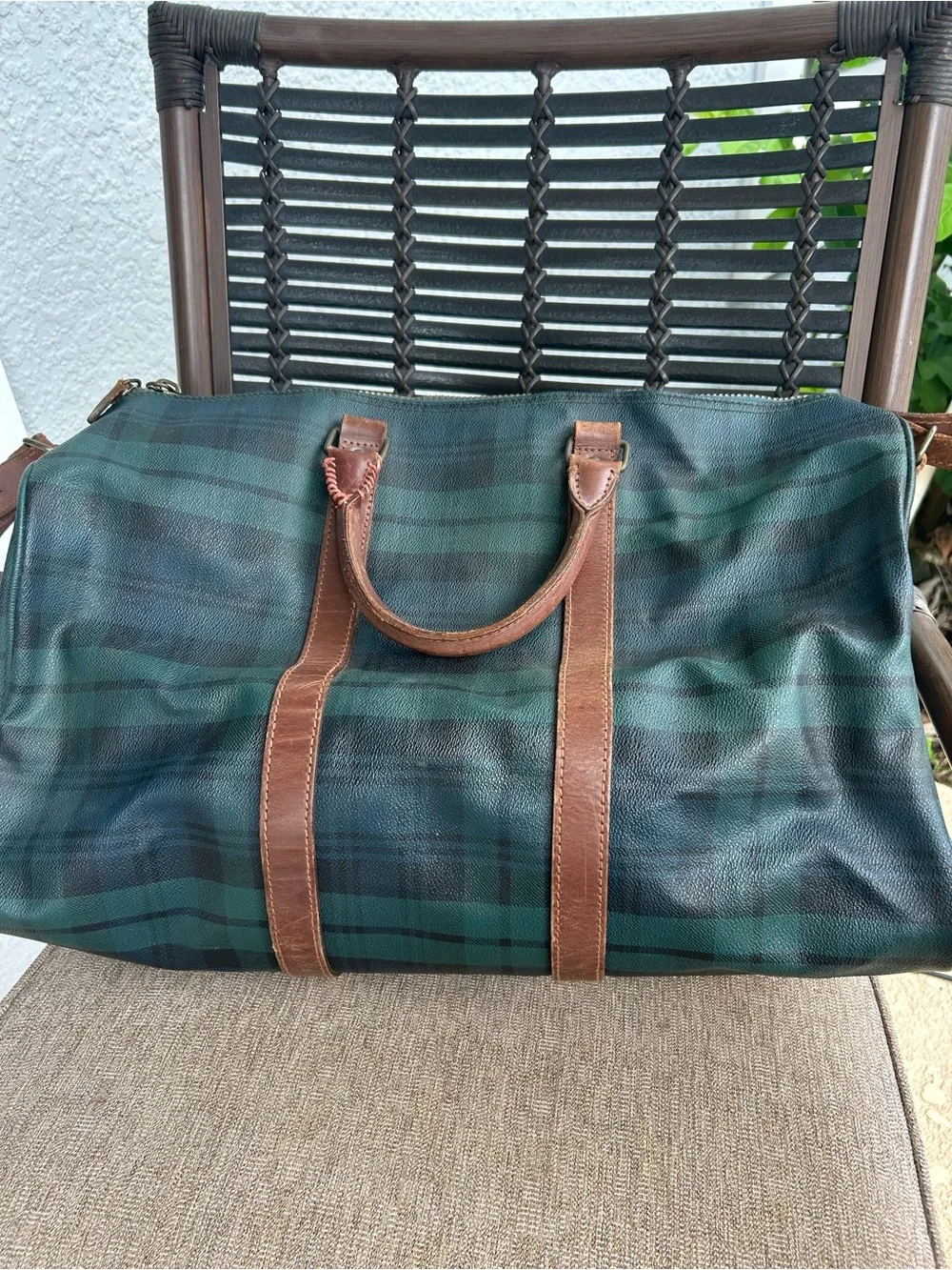 90s Ralph Lauren Plaid Leather-Trim Weekender Bag